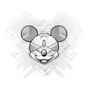 A geometric pattern incorporating Mickey Mouse ears and musical notes, with a dyslexia ribbon hidden within tattoo design idea