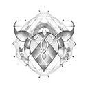 A geometric pattern incorporating Mickey Mouse ears and musical notes, with a dyslexia ribbon hidden within tattoo design idea