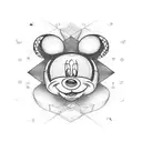 A geometric pattern incorporating Mickey Mouse ears and musical notes, with a dyslexia ribbon hidden within tattoo design idea