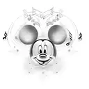 A geometric pattern incorporating Mickey Mouse ears and musical notes, with a dyslexia ribbon hidden within tattoo design idea