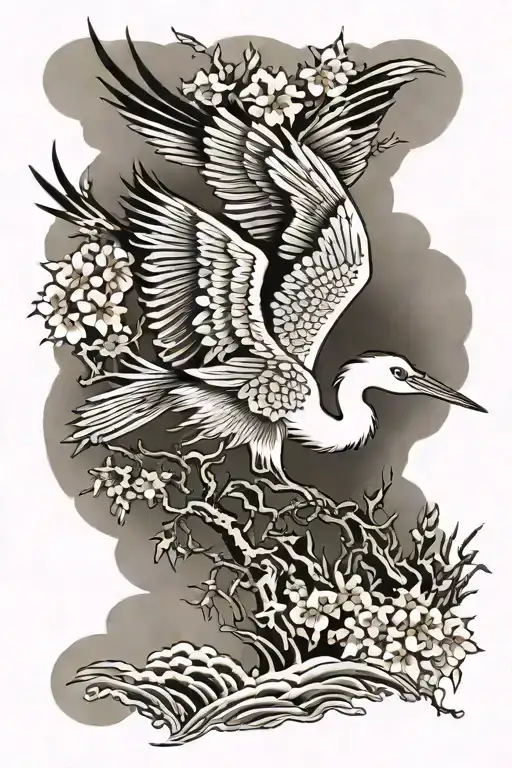 heron flying tattoo design idea