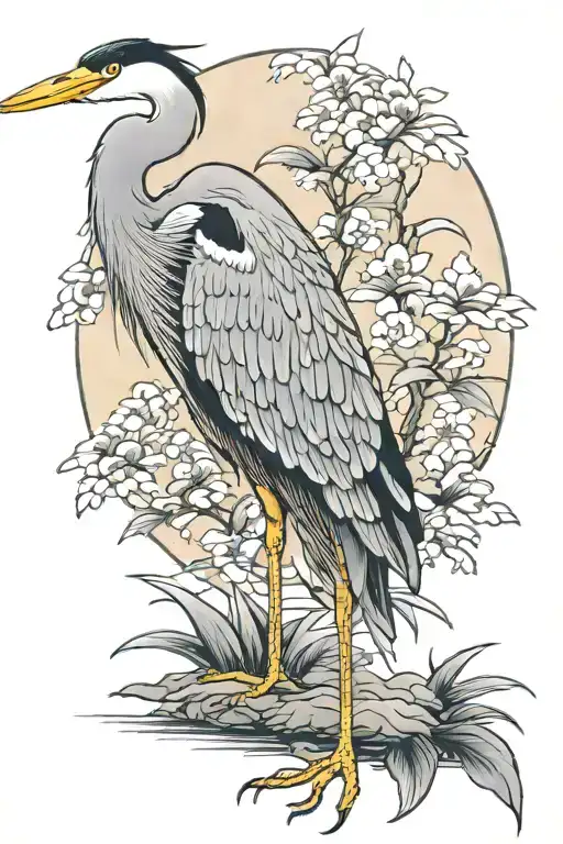 heron standing tattoo design idea