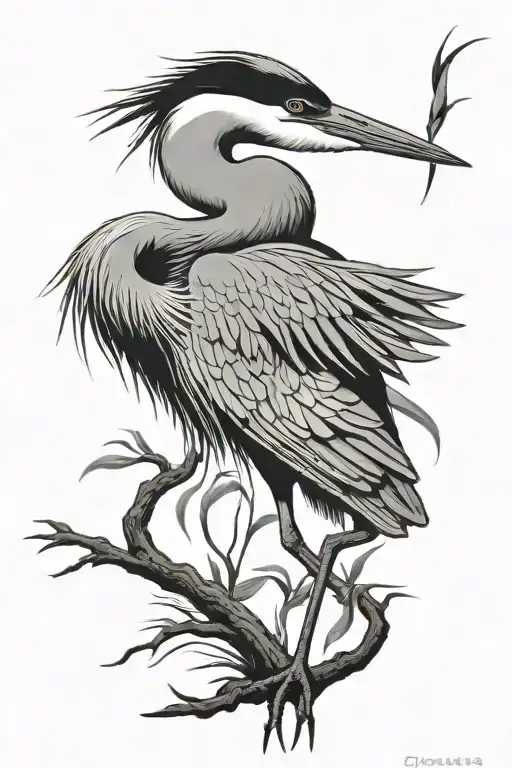 heron standing tattoo design idea