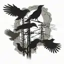 gloomy, crows and an old electricity pole tattoo design idea