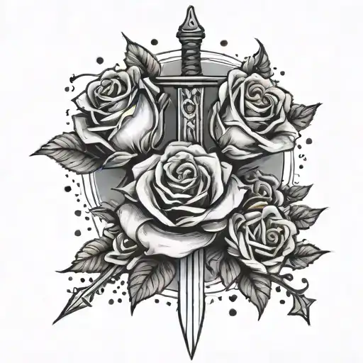 sword, roses, sleep token band logo tattoo design idea