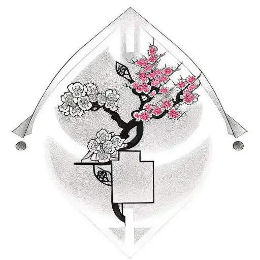 Japanese "Kaizen Symbol With Cherry Blossoms..." Tattoo Idea BlackInk AI