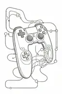 A futuristic gaming controller intertwined with musical notes and a football, symbolizing the client's love for gaming, music, and football tattoo design idea