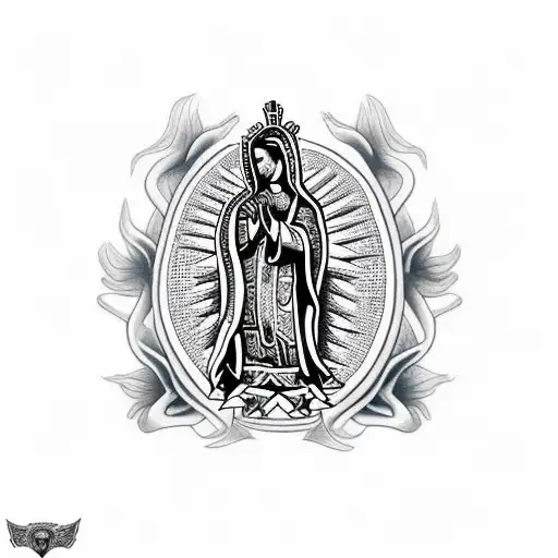 virgin de Guadalupe Aztec dragon tattoo design idea