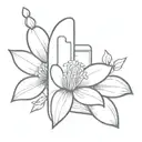 A minimalist tattoo of a prescription pill capsule split open to reveal a blooming flower inside, representing the healing power of medicine. tattoo design idea