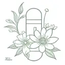 A minimalist tattoo of a prescription pill capsule split open to reveal a blooming flower inside, representing the healing power of medicine. tattoo design idea