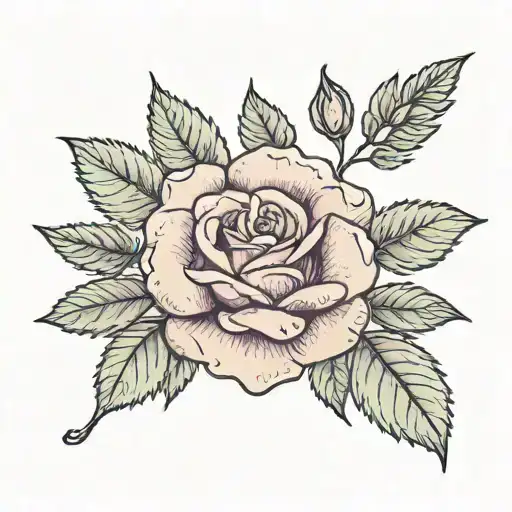 Quourney name stem single line lavender colored  rose blooming tattoo design idea