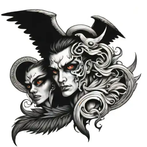 fallen angel and lucifer eyes tattoo design idea