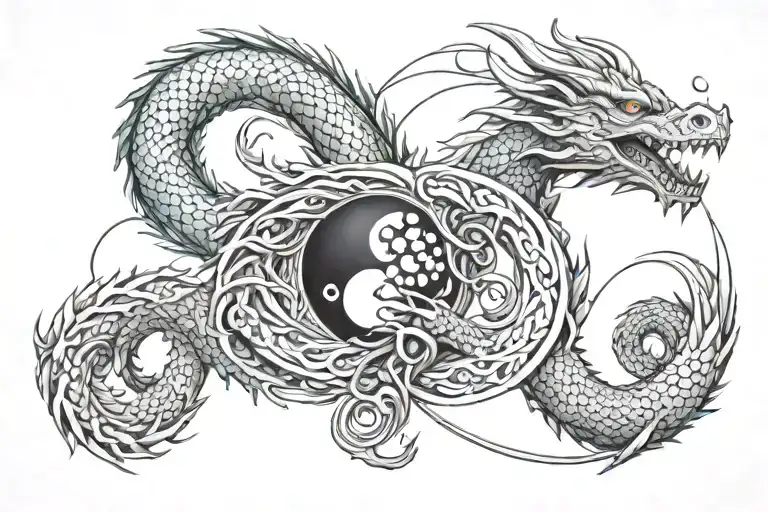 dragon as infinity with yin and yang symbol merging tattoo design idea