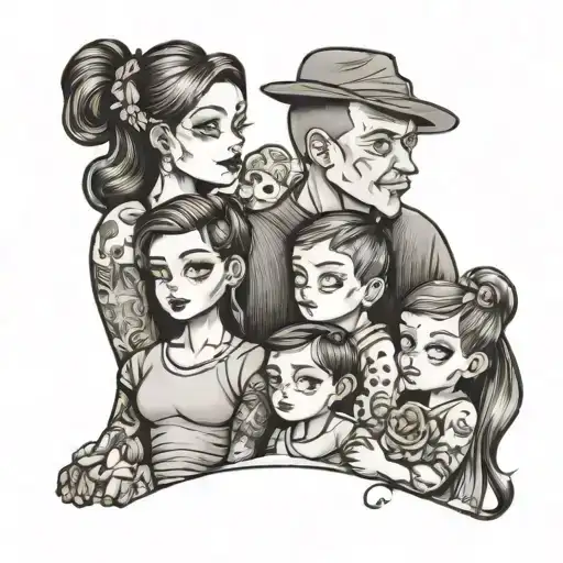 family mom dad two boys children and a girl tattoo design idea