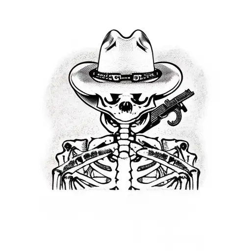 skeleton frog with a cowboy hat holding a rifle tattoo design idea