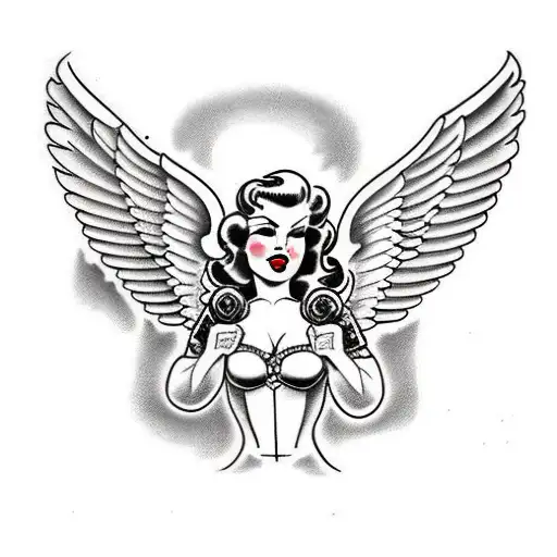 Female Pin Up Angel Warrior tattoo design idea