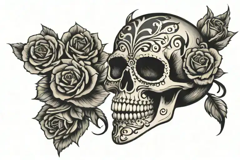 Mexican skull with a rose in the mouth wide open tattoo design idea