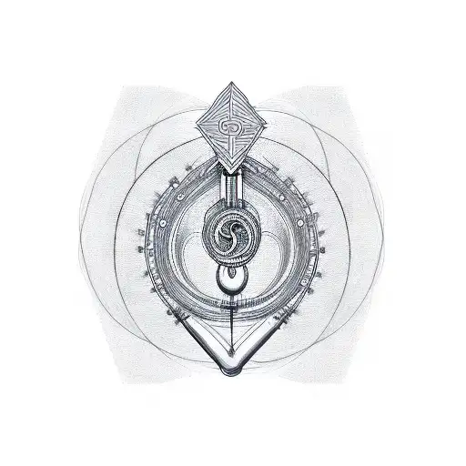 A geometric design of a stethoscope intertwined with a paintbrush and musical notes, symbolizing the balance between your nursing profession and artistic passions tattoo design idea