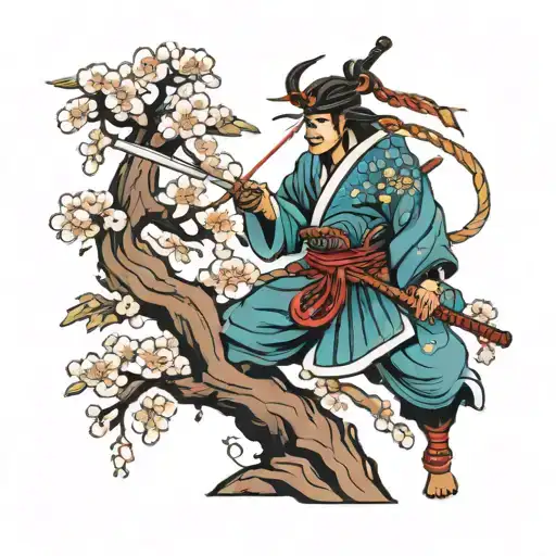 samurai cherry blossom tree tattoo design idea