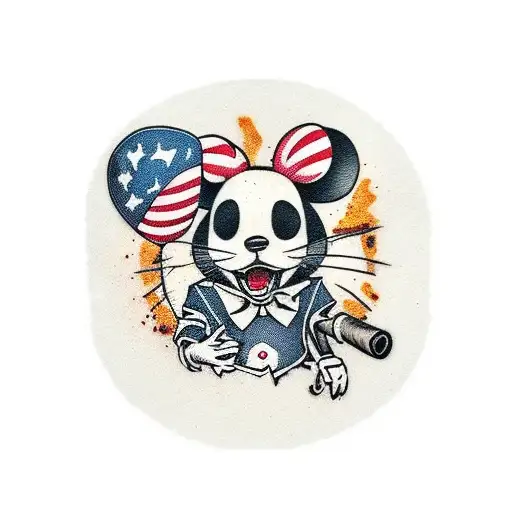 Punk And fearless mouse dressing with an old And dirty suit while holding a baseball bat  tattoo design idea