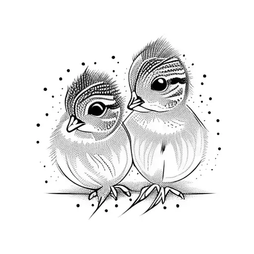 two baby quail with her mom. tattoo design idea