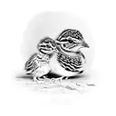 two baby quail with her mom. tattoo design idea