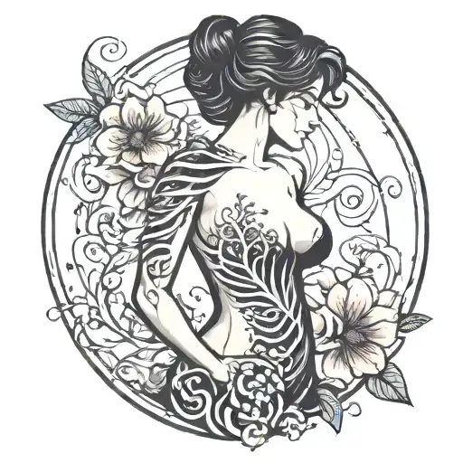  the silhouette of a curvy woman, visible ribs, and flowers sprouting from the ribs.  tattoo design idea