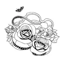 snake with roses and butterflies  tattoo design idea