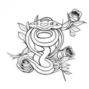 snake with roses and butterflies  tattoo design idea