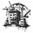 Abstract interpretation of construction site with cranes and buildings tattoo design idea