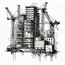 Abstract interpretation of construction site with cranes and buildings tattoo design idea