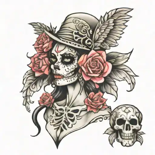 catrina and money 96 tattoo design idea