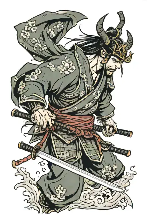 samurai ripping through skin tattoo design idea