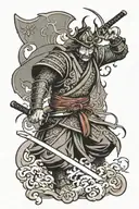 samurai ripping through skin tattoo design idea