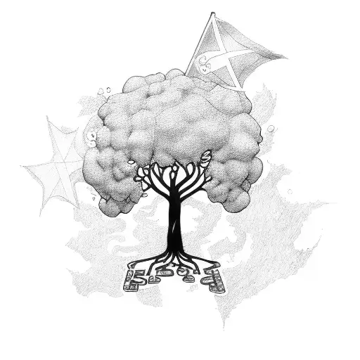 Tree made up pf DNA coils. Shows Puerto Rican, Irish, Italian & English flags tattoo design idea