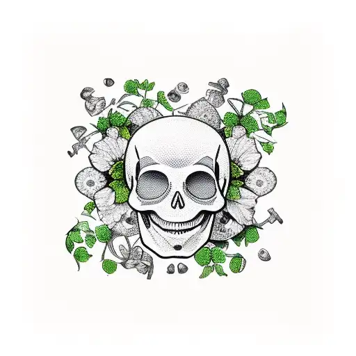 ladybug with skull flower petals and ivy tattoo design idea