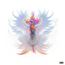 A psychedelic rock-inspired phoenix rising from the ashes in a Moebius-inspired landscape tattoo design idea