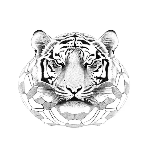 A tiger emerging from a soccer ball, representing power and agility tattoo design idea