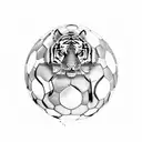 A tiger emerging from a soccer ball, representing power and agility tattoo design idea