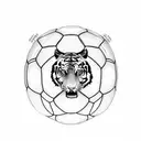 A tiger emerging from a soccer ball, representing power and agility tattoo design idea