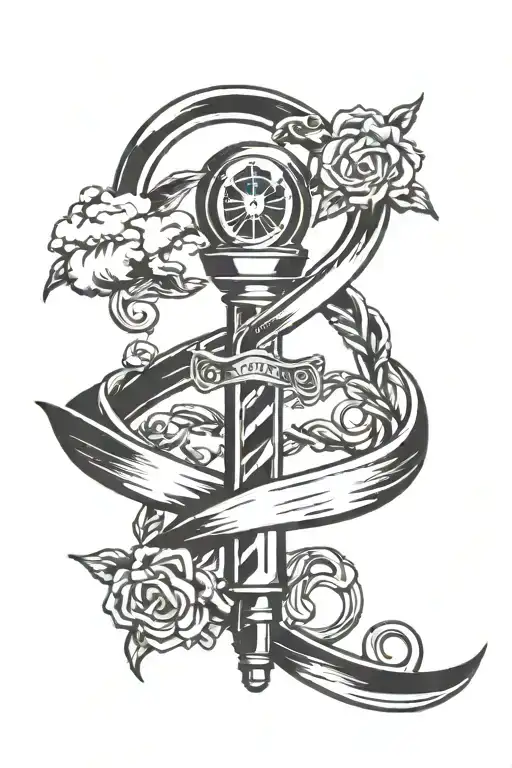 barber scissors intertwined infinity symbols barber pole clouds dove memorial  tattoo design idea