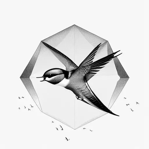 swallow in a beach on a diamond composition tattoo design idea