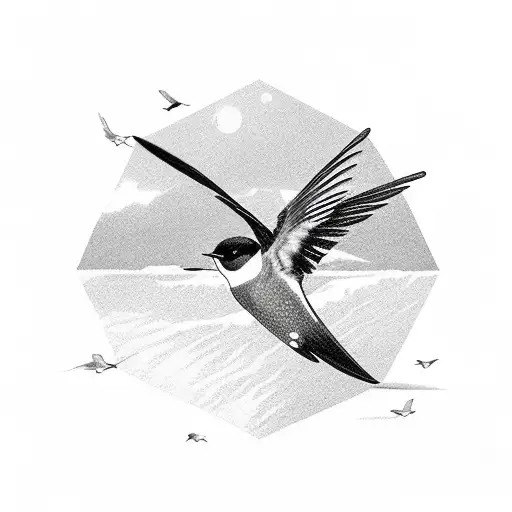 swallow in a beach on a diamond composition tattoo design idea