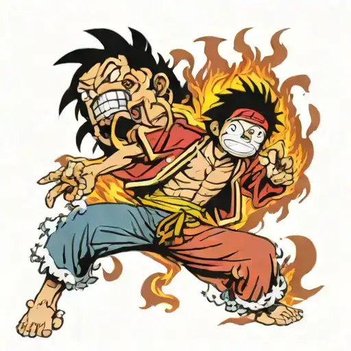 I want a tattoo of luffy on fire from the anime one piece. tattoo design idea
