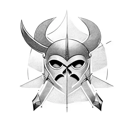 A blackwork tattoo of a Viking helmet with a communist star tattoo design idea