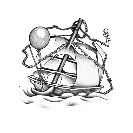 old boat anchor with chains wrapped around being held up by balloons  tattoo design idea