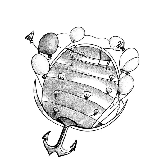 wood anchor, balloons hoisting it up tattoo design idea