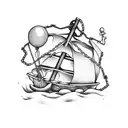 old boat anchor with chains wrapped around being held up by balloons  tattoo design idea