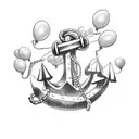 anchor with chains being lifted up by balloons  tattoo design idea