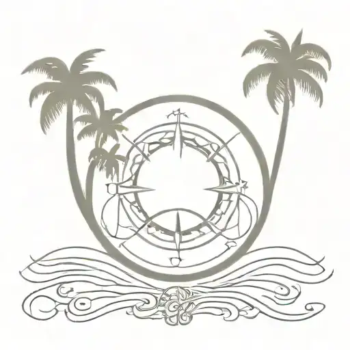 Ocean sunrise, celtic compass, music, palm trees tattoo design idea
